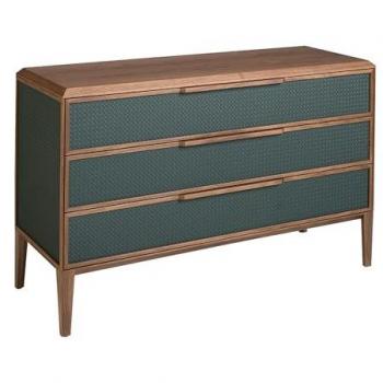 Cómoda de PVC Verde Oscuro y Nogal Angel Cerdá - Mueble Moderno con Cajones y Patas de Madera - 119 x 46 x 75 cm