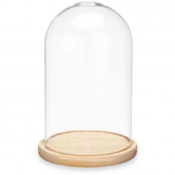 Cúpula de Cristal con Base de Madera - 17 x 17 x 26,5 cm - Decoración Artística