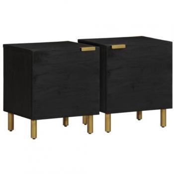 Mesitas de noche 2 uds madera maciza de mango negro 40x33x46 cm