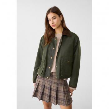 Khaki Short Waxed Parka with Contrast Details - Size M
