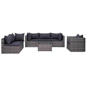 7-Piece Grey Poly Rattan Garden Sofa Set with Cushions