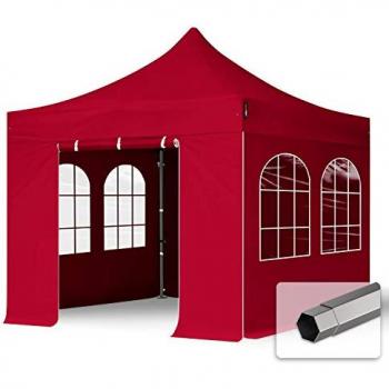 Carpa Plegable 3x3m Premium Acero 40mm con Laterales y Ventanas Arco, Roja