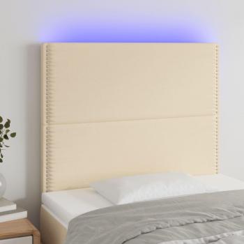 Cabecero LED crema 90x5x111/128 cm Tejido con luces LED y tela crema
