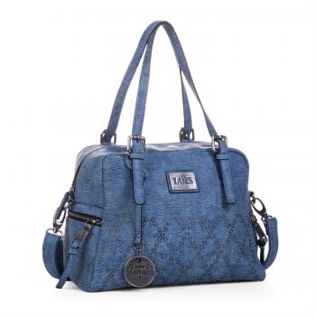 Lois - 93931 Bolso Mujer Bowling Bandolera Ajustable Doble asa con Cremallera. Bolsillos Exteriores con Cremallera. con Llavero. Piel sintética Polipiel, Color Azul