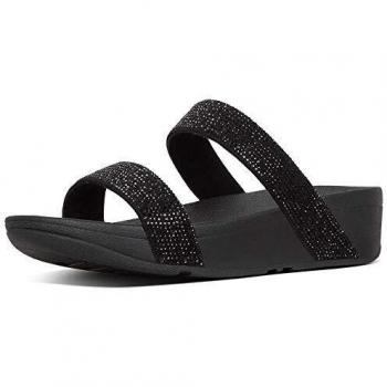 Fitflop Lottie Shimmercrystal Slide, Sandalias para Mujer, Negro