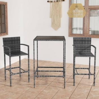 3-Piece Grey Poly Rattan Garden Bar Set