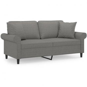 Dark Grey 2-Seater Sofa with Cushions - 140 cm Fabric