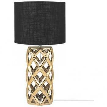 Lámpara de mesa Selja de cerámica negro dorado 71 cm con base y pantalla tambor