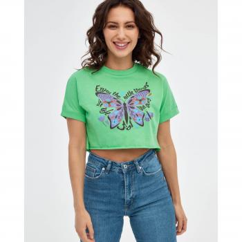 Camiseta crop de manga corta y cuello redondo con estampado gráfico INSIDE