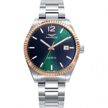 Reloj Sandoz Casuel Hombre 81525-65 - Acero Inoxidable, Esfera Verde, Movimiento de Cuarzo, Resistente al Agua, 34mm