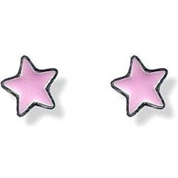 Pendientes plata Ley 925m niña 5mm. estrella esmaltada color rosa tornillo