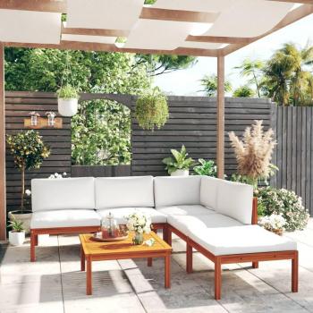 6-Piece Garden Lounge Set with Cream Cushions and Solid Acacia Wood