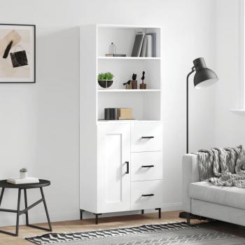 Aparador alto de madera contrachapada blanca 69,5x34x180 cm
