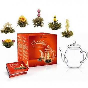 Creano - Un Mix de Té de Flores - Tè floreciente Set de Regalo con Jarra de Cristal | Té blanco