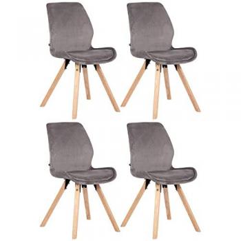 Juego de 4 butacas Luna gris terciopelo con base de madera