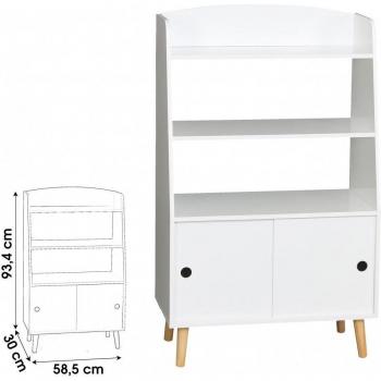 Biblioteca Infantil de Madera con 3 Estantes y 2 Puertas - Blanco - 59x94x30 cm