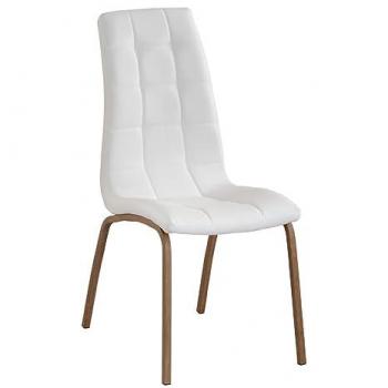 Silla MABEL - Pack 4 Uds. tapizadas con respaldo curvado y apoyo lumbar, patas de metal tipo madera, dimensiones 96x42x55 cm, color polipiel blanco