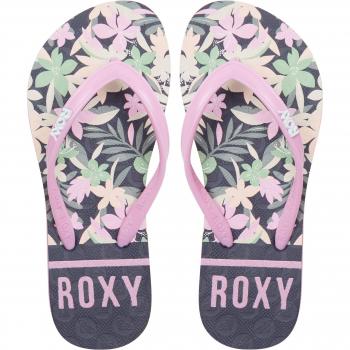 Chanclas Roxy Viva Stamp para niños, color rosa, azul marino y verde, talla 28