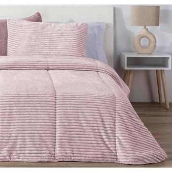 Edredón Comforter MANTEROL Rayas Melange Jaspeado Rosa Nude 90 cm con Relleno de Fibra Antialérgica para Invierno