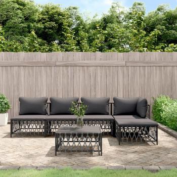 vidaXL 6-Piece Anthracite Steel Garden Lounge Set with Cushions