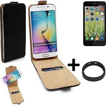 TOP SET: Caso Smartphone para Geeksphone Revolution cubierta del estilo del tirón 360°, negro + anillo protector, cubierta del tirón - K-S-Trade