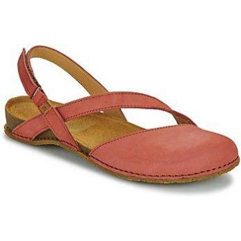 Sandalias El Naturalista N5813 de Piel para Mujer en Color Frambuesa, Planas con Velcro y Altura de 1 a 3cm
