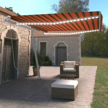 Toldo manual retráctil con luz LED 450x350 cm naranja marrón