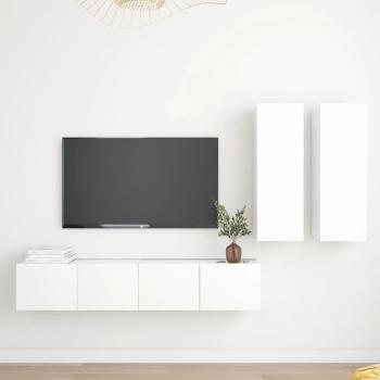 Set de Muebles para TV de 4 Piezas en Madera de Ingeniería Blanca