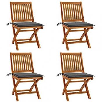 Folding Garden Chairs with Cushions - Set of 4 Solid Teak Wood