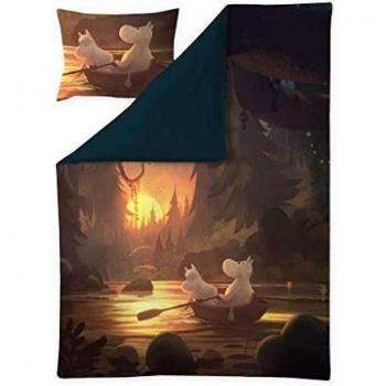 Moomin Funda de edredón de satén de Moominvalley, 150 x 210 cm, 50 x 60 cm