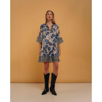 Vestido corto con volante y manga por debajo del codo NIZA