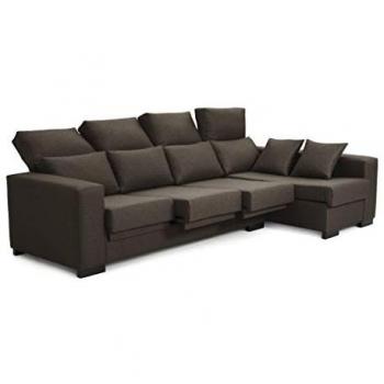 Sofá Chaise Longue 4 Plazas Marrón Chocolate Derecho Lytir con Respaldo Reclinable, Asientos Extensibles y Sistema de Limpieza Acualine Desenfundable
