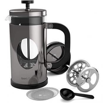 BonVIVO GAZETARO I Cafetera Francesa, 1000ml - French Press de Vidrio y Acero Inoxidable - Prensa Francesa de Émbolo Manual sin Filtros para Café, Cebada y Infusiones