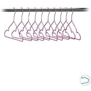 Set de 20 Perchas para Niños y Bebés Antideslizantes, Metálicas, 30 cm, Recubiertas en PVC, Color Fucsia