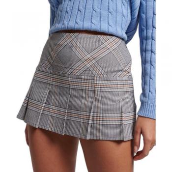 Superdry Women's Gray Vintage Check Semi-Pleated Skirt, Casual Polyester, Size M