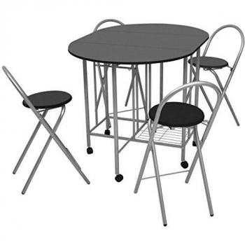 Folding Dining Set with Table and 4 Chairs - Black