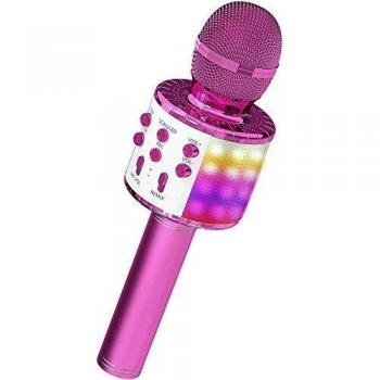 ASENTER Micrófono Inalámbrico Bluetooth Karaoke con luces LED,Infantil Portátil de mano Speaker Machine Birthday Home Party Compatible con Android/iOS/PC/AUX o Teléfono Inteligente
