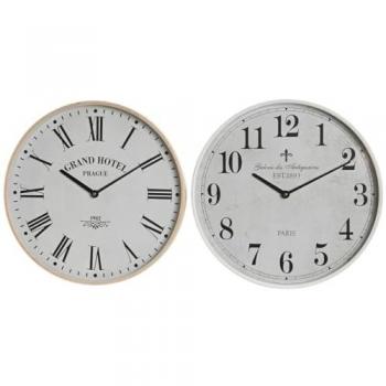 Reloj de Pared Home ESPRIT Blanco Cristal Madera MDF 40 x 4,5 x 40 cm (2 Unidades)