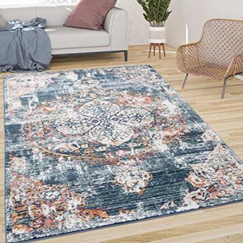 Alfombra Salón Pelo Corto Vintage Moderna Oriental Abstracta Azul Beige 120x170 cm