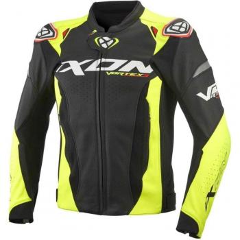 Ixon Vortex 3 Chaqueta de Moto de Cuero Negra con Detalles Amarillo Neón (Tamaño 3XL)