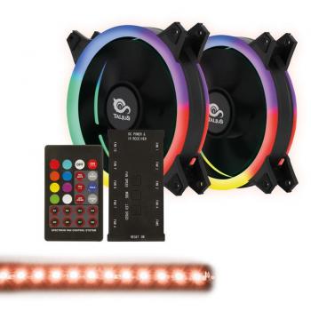TALIUS Siroko spectrum - kit de 2 ventiladores spectrum 12 cm RGB, tira LED y centralita con mando