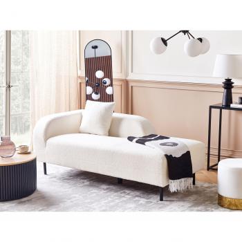 Chaise Longue Bouclé Blanco Izquierdo 2 Plazas con Cojín Retro Minimalista