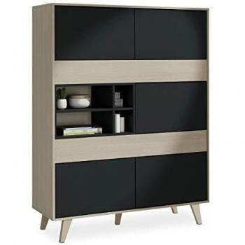 Habitdesign 0Z6636R - Mueble aparador Vitrina, Acabado Color Roble y Gris Oscuro, Medidas 121x156x41 cm de Fondo