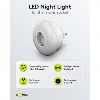 Luz Nocturna LED para Enchufe con Sensor Crepuscular, 6 lm, Blanca