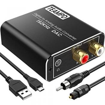 192KHz Convertidor Digital a Analógico, Aluminio TEAMPD DAC Audio Óptico Coaxial