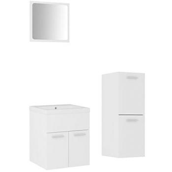 Juego de muebles de baño madera de ingeniería blanco con lavabo empotrado, fregadero, grifo, espejo y tocador en contrachapada
