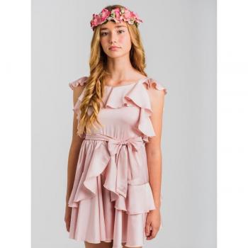 Vestido de tirantes con volantes en color rosa de algodón para niña