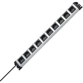 Regleta Kopp POWERversal 10, 10 tomas Tipo F - Schuko alemán, longitud de cable 1.4 m, voltaje 250 V AC, corriente máxima 16 A, color plateado/negro