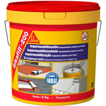 SikaFill 200 Fibras, Rojo teja, Pintura acrílica con fibras de vidrio para impermabilización de cubiertas visitalbles y protección de pareces medianeras, 5kg