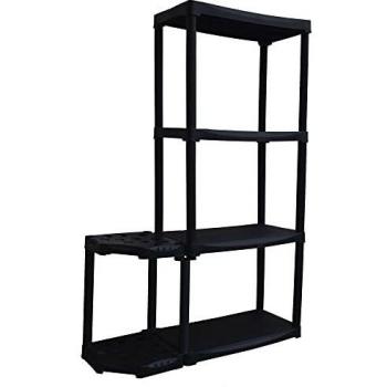 Set de Estante Regulable de 600x300x1330 mm con 4 Niveles y Soporte Esquinero - ARTPLAST - Escobillero de 2 Niveles en Polipropileno - Negro